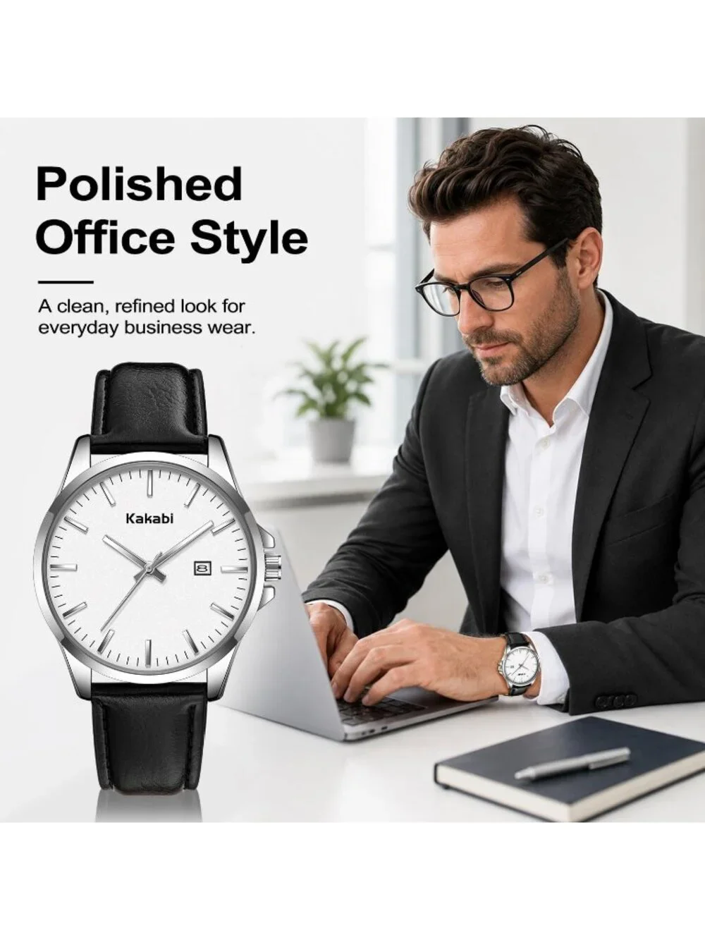 Men's Black White Minimalist Fashion Leather Strap Classic Analog Quartz Watch